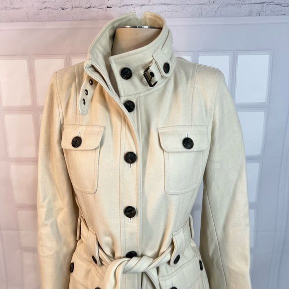 Esprit ivory white wool blend belted button down winter coat size medium - Picture 2 of 11